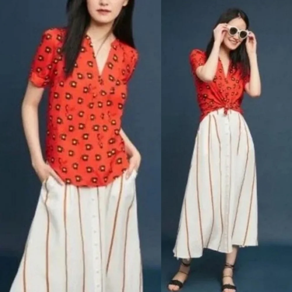 Anthropologie Conversations Limited Edition Whimsical Retro Telephone Blouse - Picture 2 of 4